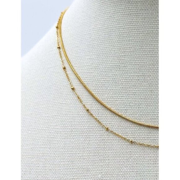 DOUBLE Layer Gold Chain Necklace Non-tarnish Waterproof snake Chain BEAUTIFUL - Picture 5 of 13